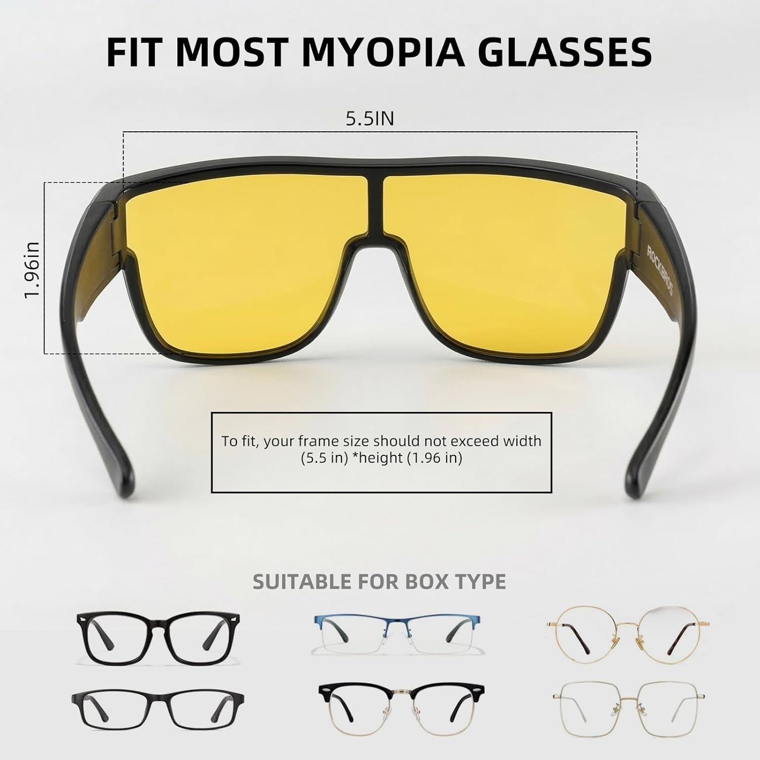 imageROCKBROS Polarized Fit Over Glasses Sunglasses 100 UV400 Protection for Men WomenWrap Around Sunglasses for Driving CyclingMatte Black Yellow Lens