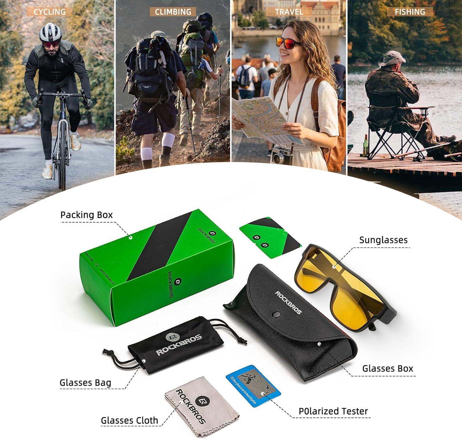 imageROCKBROS Polarized Fit Over Glasses Sunglasses 100 UV400 Protection for Men WomenWrap Around Sunglasses for Driving CyclingMatte Black Yellow Lens