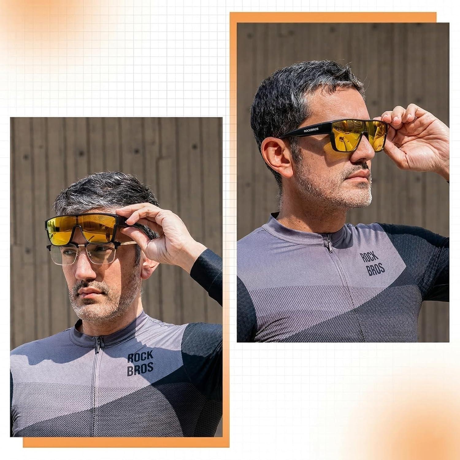imageROCKBROS Polarized Fit Over Glasses Sunglasses 100 UV400 Protection for Men WomenWrap Around Sunglasses for Driving CyclingMatte Black Yellow Lens