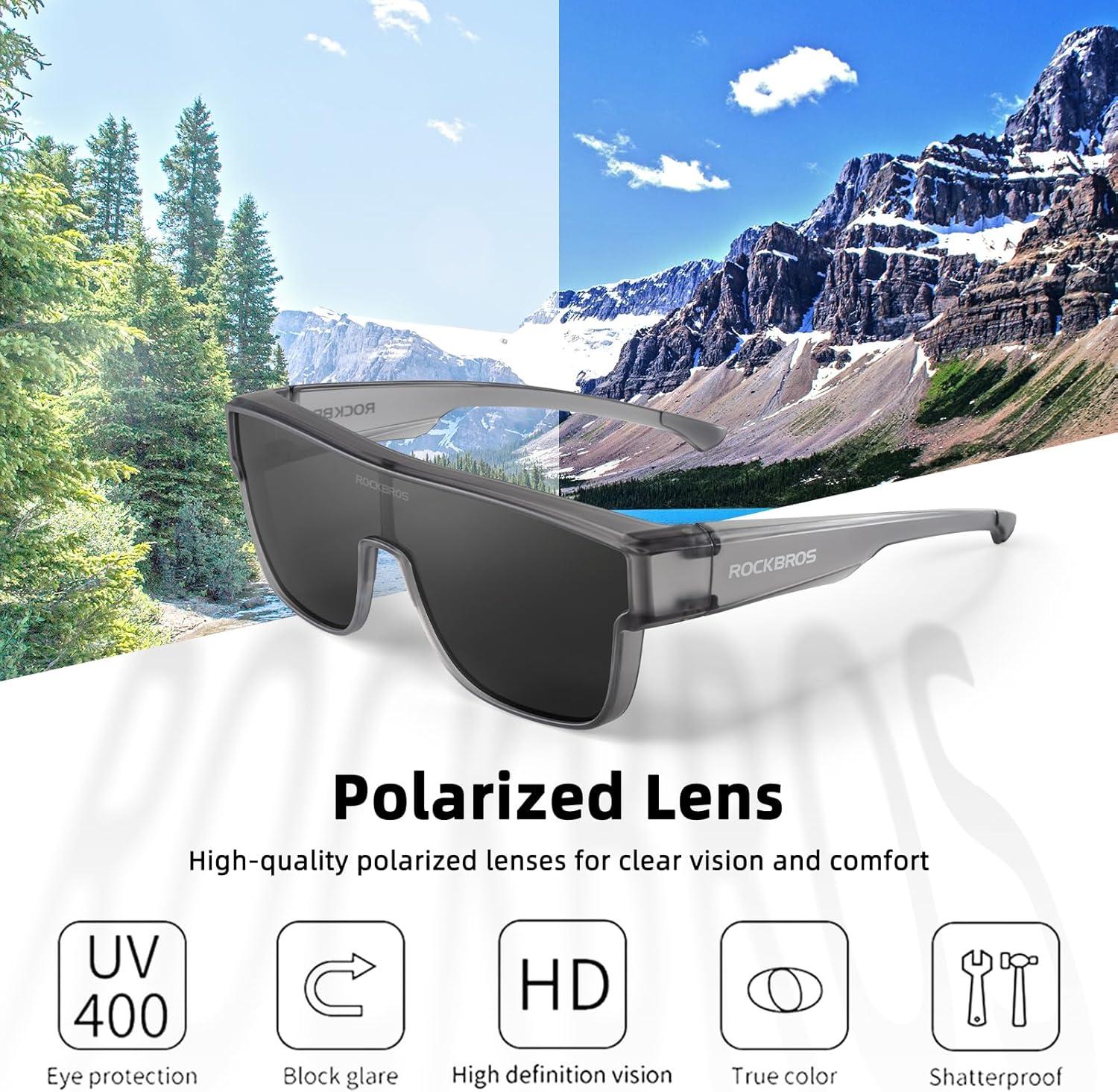 imageROCKBROS Polarized Fit Over Glasses Sunglasses 100 UV400 Protection for Men WomenWrap Around Sunglasses for Driving CyclingMatte Grey Grey Lens