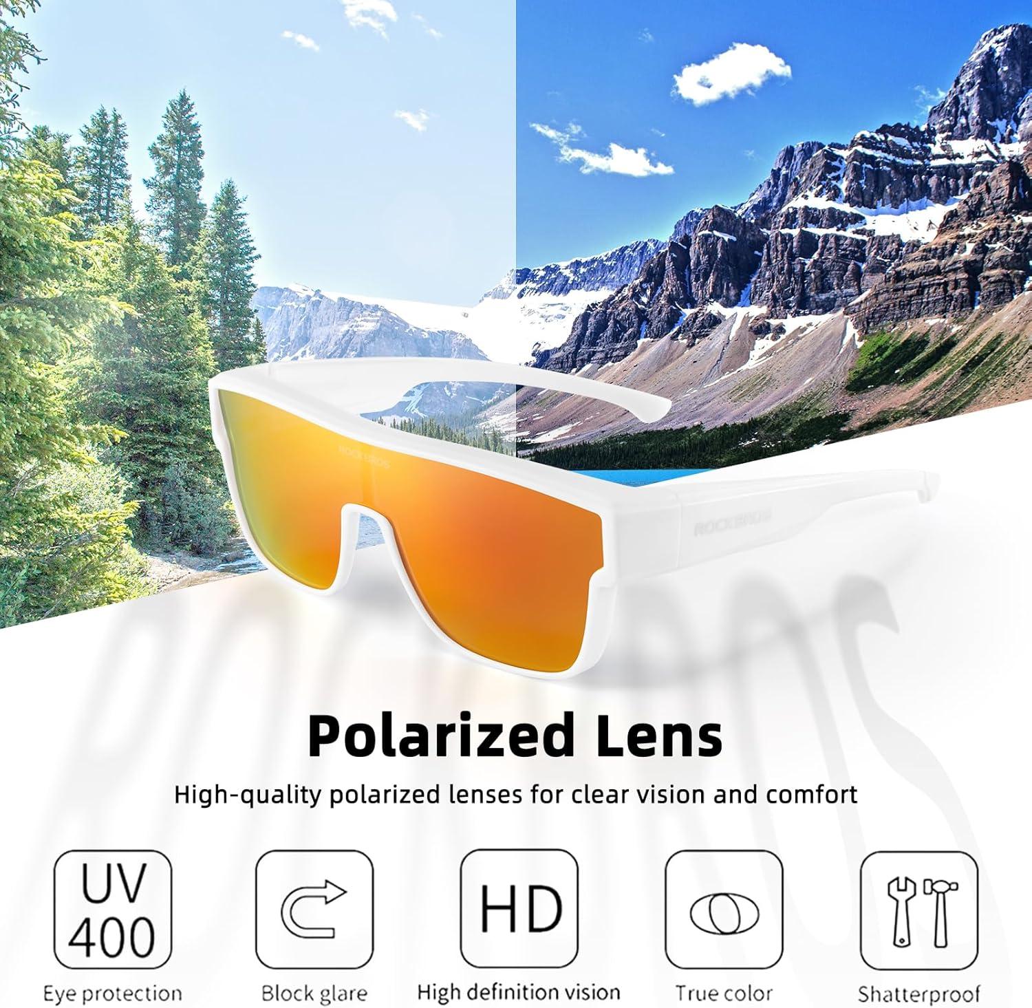 imageROCKBROS Polarized Fit Over Glasses Sunglasses 100 UV400 Protection for Men WomenWrap Around Sunglasses for Driving CyclingMatte White Red Lens