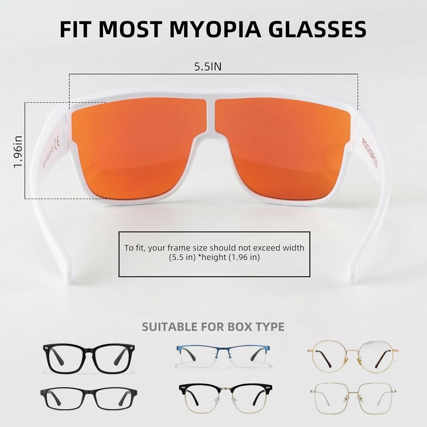 imageROCKBROS Polarized Fit Over Glasses Sunglasses 100 UV400 Protection for Men WomenWrap Around Sunglasses for Driving CyclingMatte White Red Lens