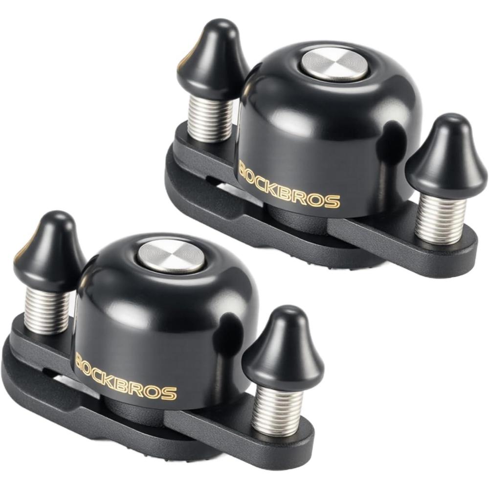 imageROCKBROS Bike Bell for Adults 180 Degrees Adjustable DualHammer Bicycle Bell Loud Brass Ring Universal StrapOn Mount for RoadMountainEBikes Mini amp Stylish DesignBlackBlack
