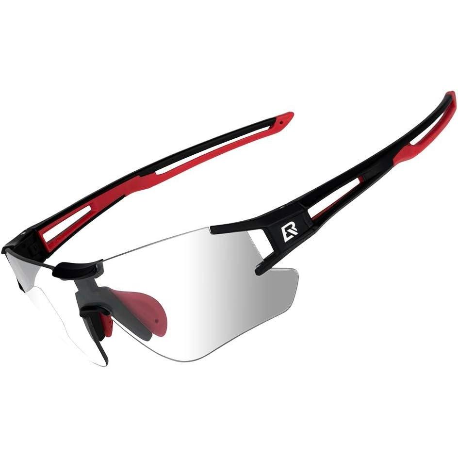 imageROCKBROS Cycling Sunglasses Photochromic Bike Glasses for Men Women Sports Goggles UV ProtectionBlack Red