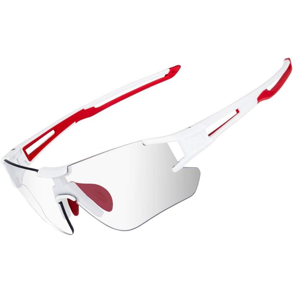 imageROCKBROS Cycling Sunglasses Photochromic Bike Glasses for Men Women Sports Goggles UV ProtectionWhite Red