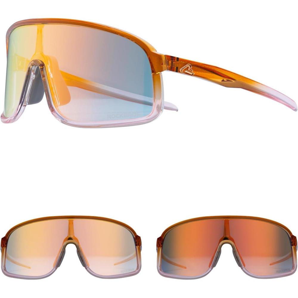 imageROCKBROS Photochromic Sunglasses for Men Women Cycling Glasses UV Protection Sports SunglassesTransparent Gradient Brown Grey to Gold