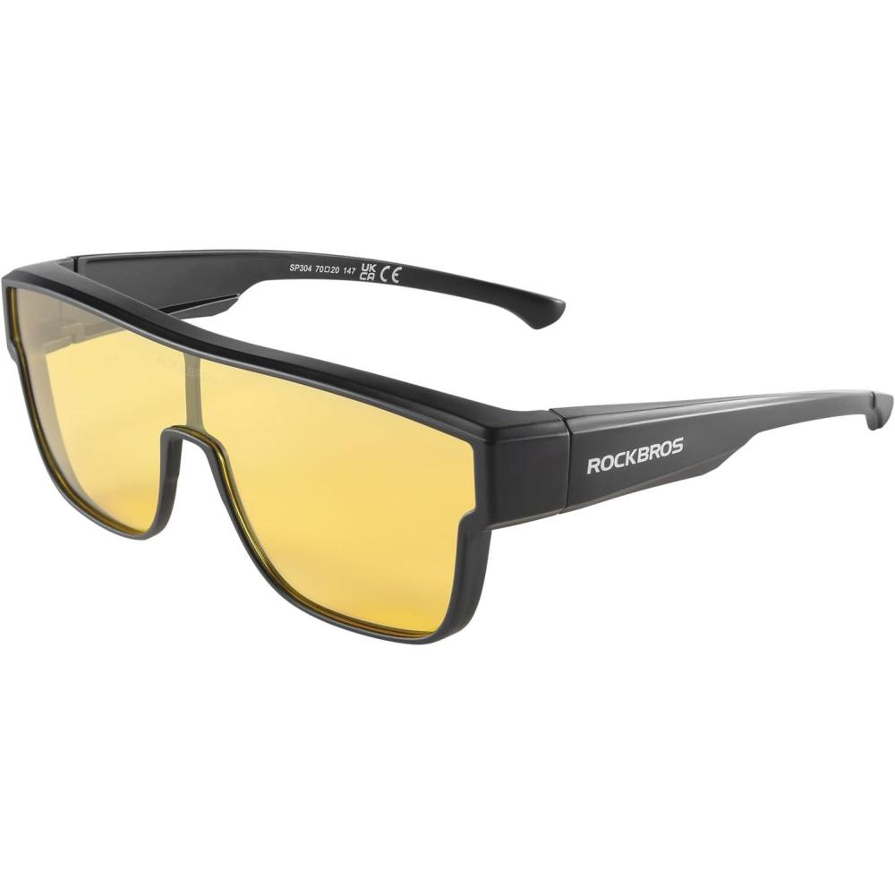 imageROCKBROS Polarized Fit Over Glasses Sunglasses 100 UV400 Protection for Men WomenWrap Around Sunglasses for Driving CyclingMatte Black Yellow Lens