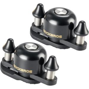 ROCKBROS Bike Bell for Adults 180 Degrees Adjustable Dual-Hammer Bicycle Bell – Loud Brass Ring, Universal Strap-On Mount for Road/Mountain/EBikes, Mini & Stylish Design(Black+Black)