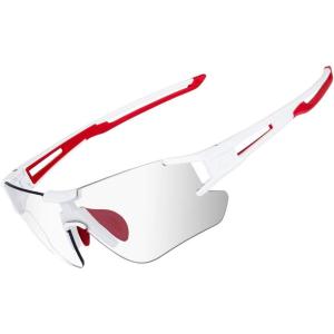 ROCKBROS Cycling Sunglasses Photochromic Bike Glasses for Men Women Sports Goggles UV Protection(White Red)