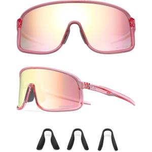 ROCKBROS Photochromic Sunglasses for Men Women Cycling Glasses UV Protection Sports Sunglasses(Begonia Red (Grey to Pink))
