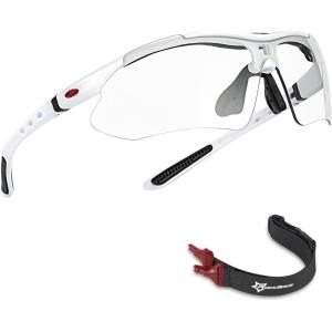 ROCKBROS Pickleball Photochromic Glasses Cycling Glasses with Removable Elasctic & Temple Band Sunglasses Fit for Men Women(White)