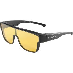 ROCKBROS Polarized Fit Over Glasses Sunglasses 100% UV400 Protection for Men Women,Wrap Around Sunglasses for Driving Cycling(Matte Black / Yellow Lens)