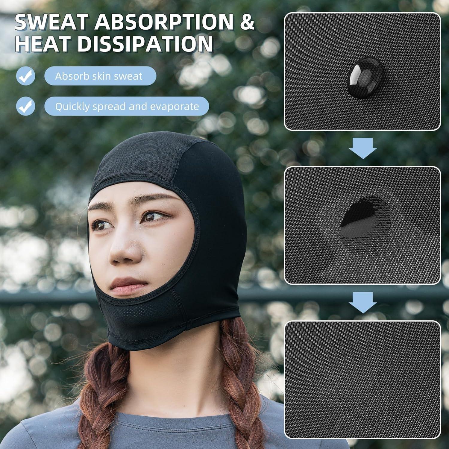 imageROCKBROS Cooling Ice Silk Mask Skull Cap Helmet Liner Balaclava Mask UV Protection Under Helmet Liner Black