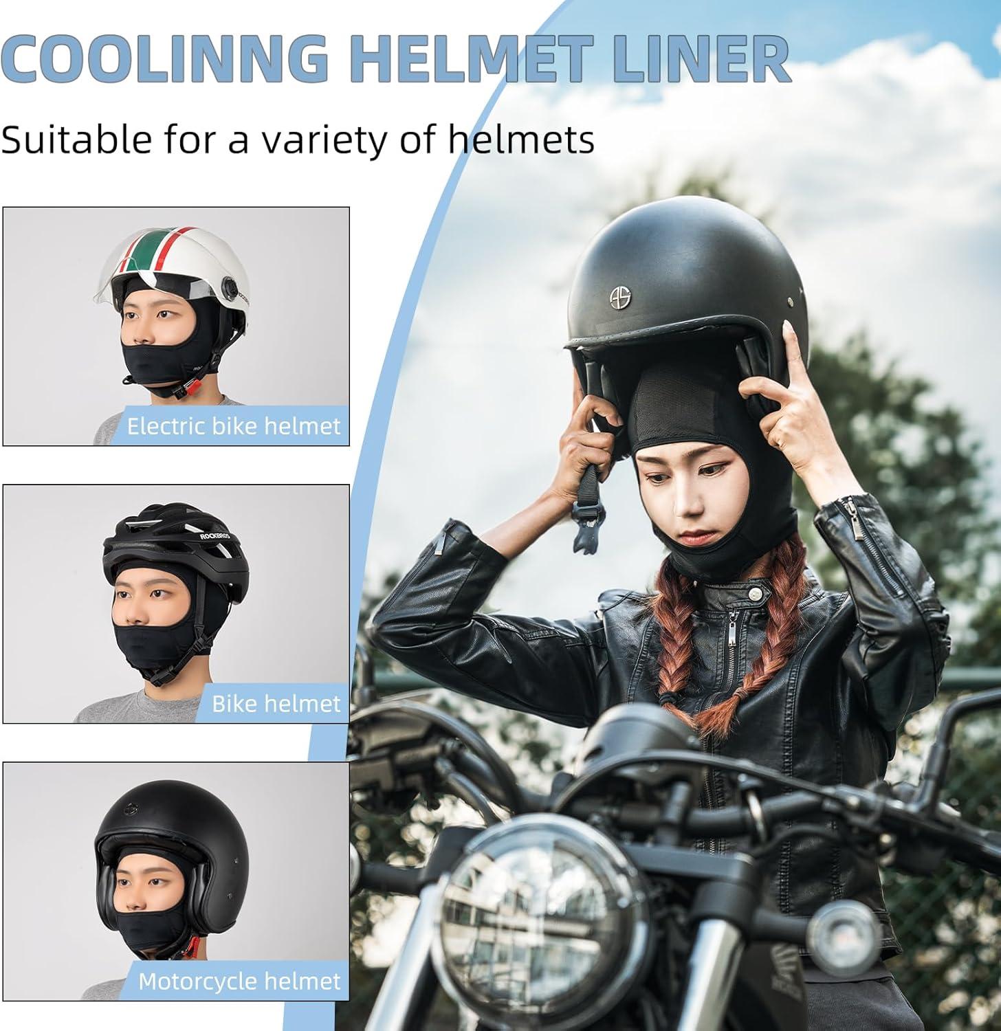 imageROCKBROS Cooling Ice Silk Mask Skull Cap Helmet Liner Balaclava Mask UV Protection Under Helmet Liner Black