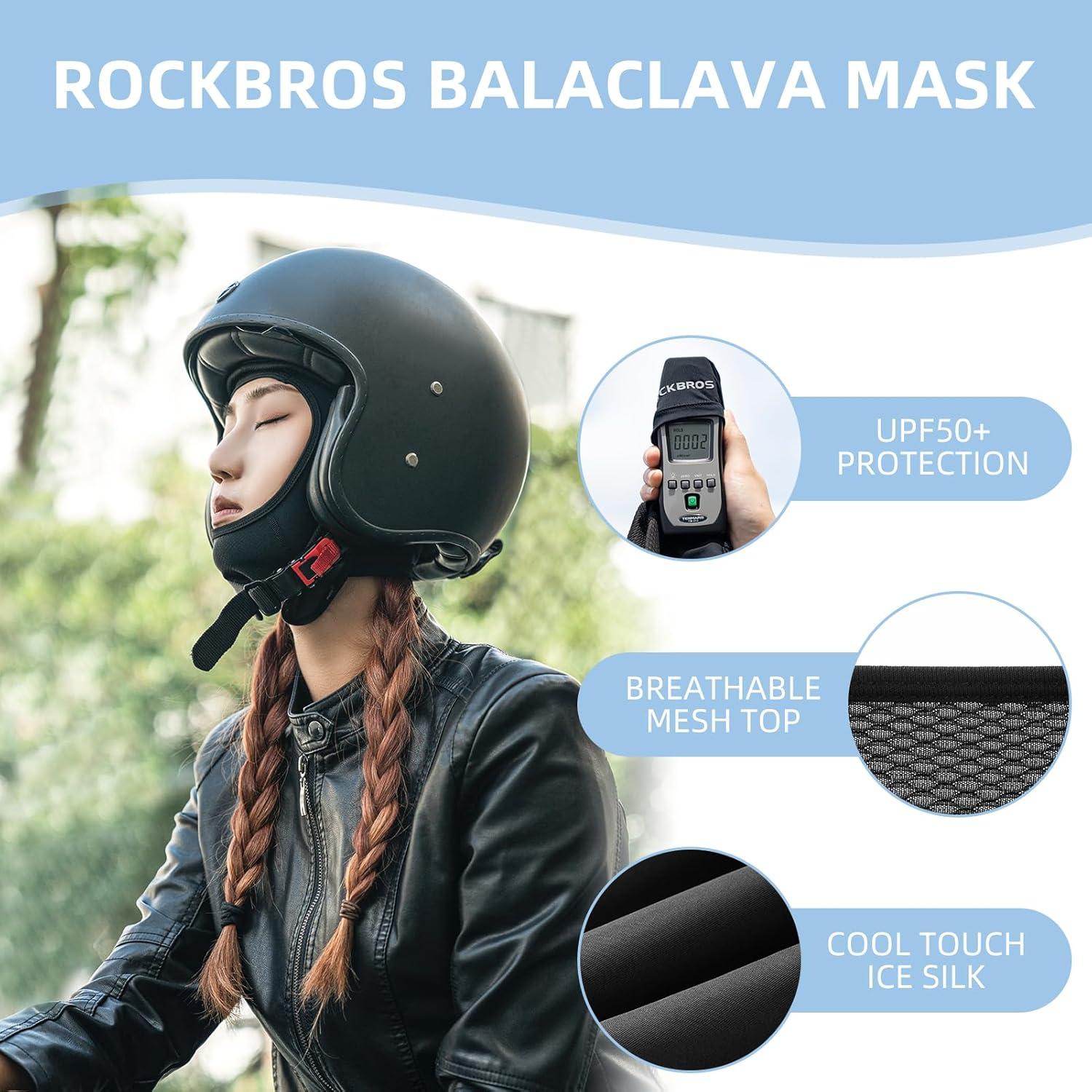 imageROCKBROS Cooling Ice Silk Mask Skull Cap Helmet Liner Balaclava Mask UV Protection Under Helmet Liner Black