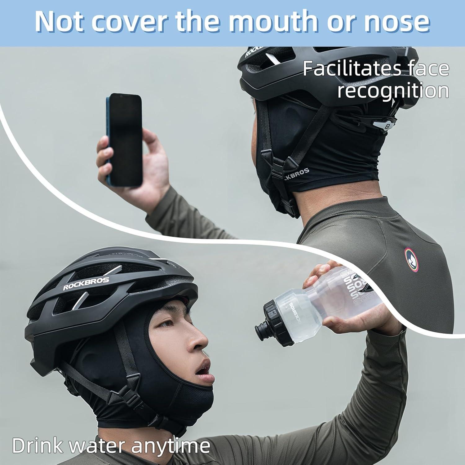imageROCKBROS Cooling Ice Silk Mask Skull Cap Helmet Liner Balaclava Mask UV Protection Under Helmet Liner Black