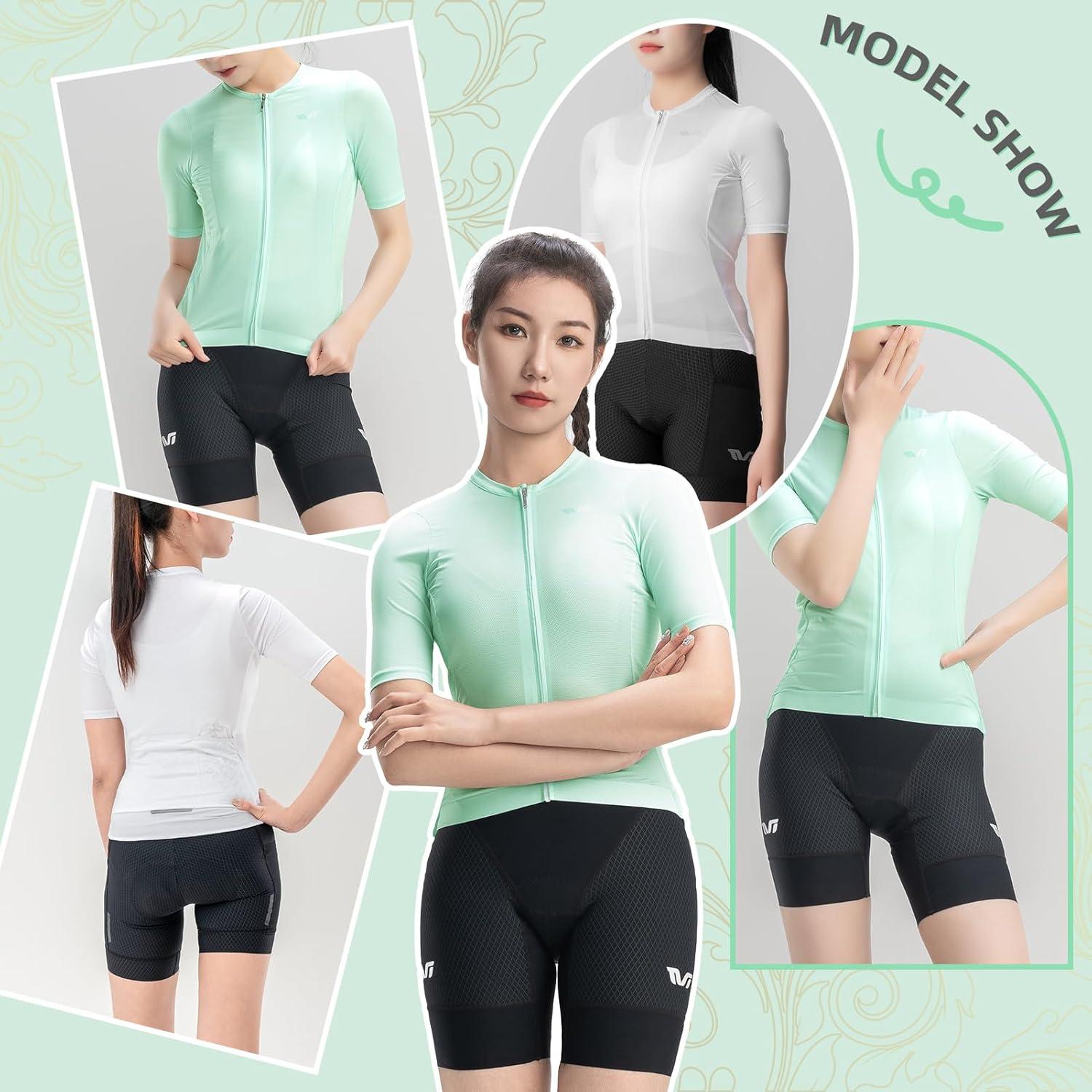 imageROCKBROS Cycling Jersey Women Breathable Bike Jersey Cycling Clothing Women Cycling TopsGreen