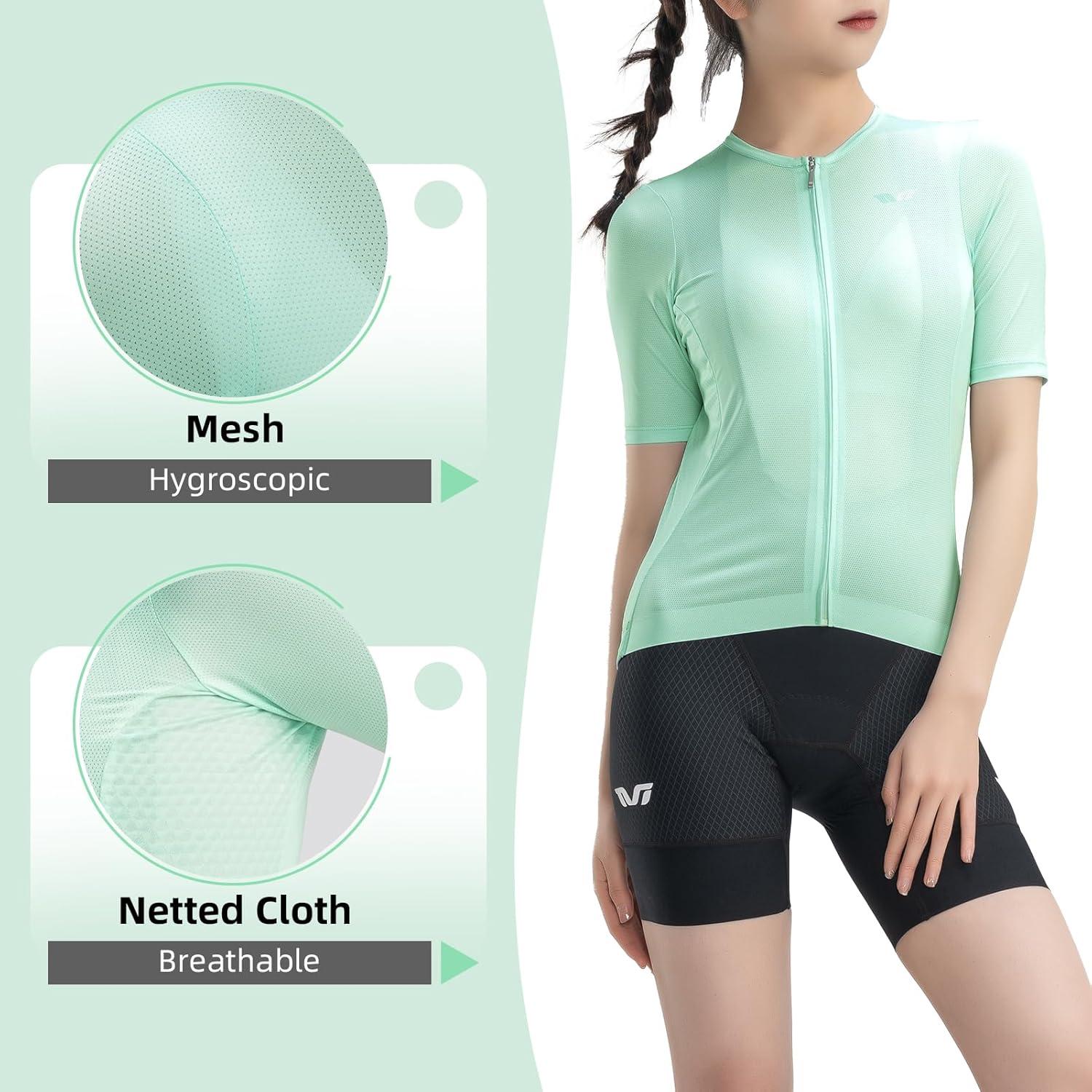 imageROCKBROS Cycling Jersey Women Breathable Bike Jersey Cycling Clothing Women Cycling TopsGreen
