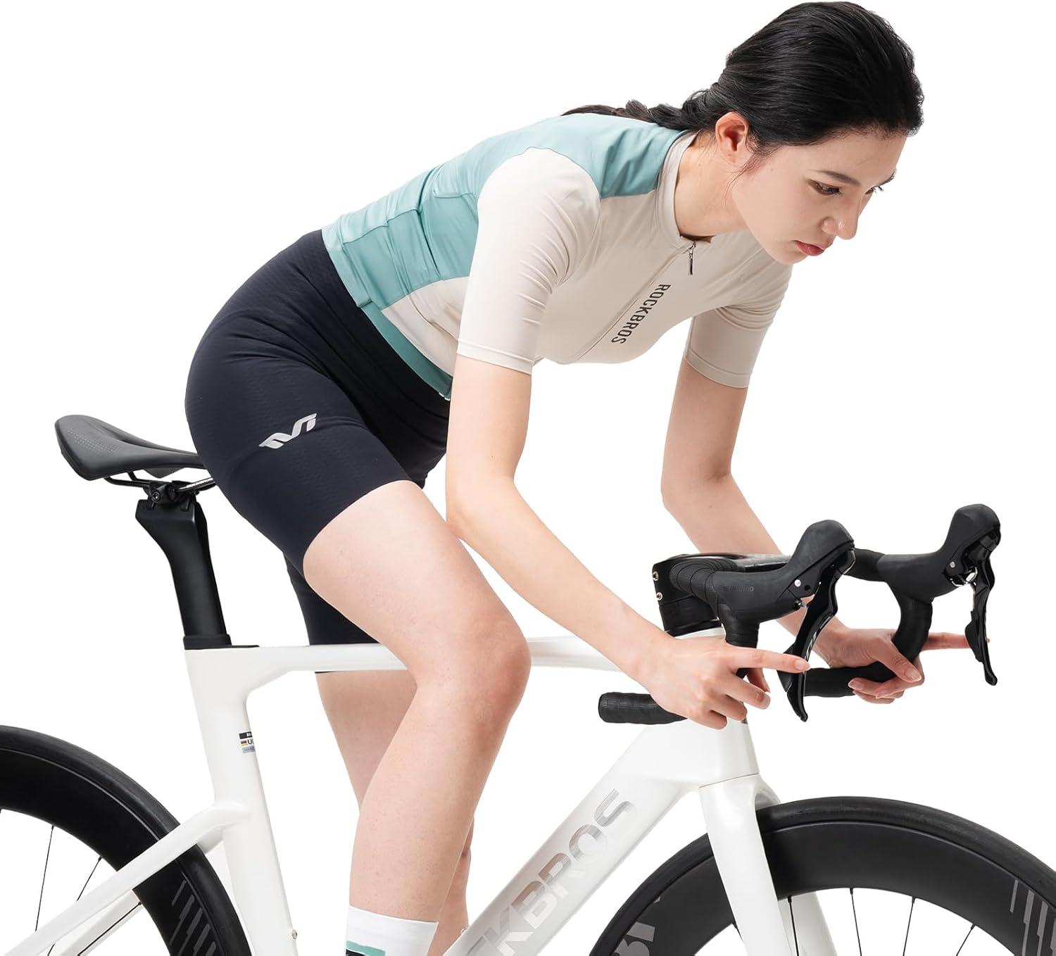 imageROCKBROS Cycling Jersey Women Short Sleeves Bike Shirts with Pockets Quick Dry Bicycle Clothing for Road Mountain EBikeBlue