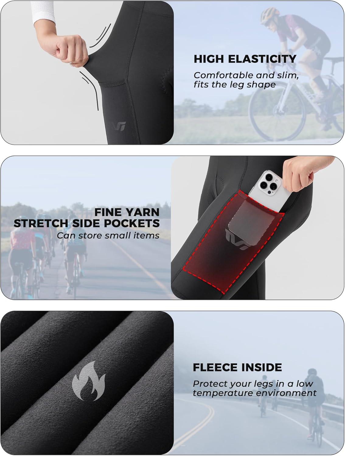 imageROCKBROS Womens Winter Cycling Pants Thermal Fleece Lined Windproof Reflective with Comfort Padding