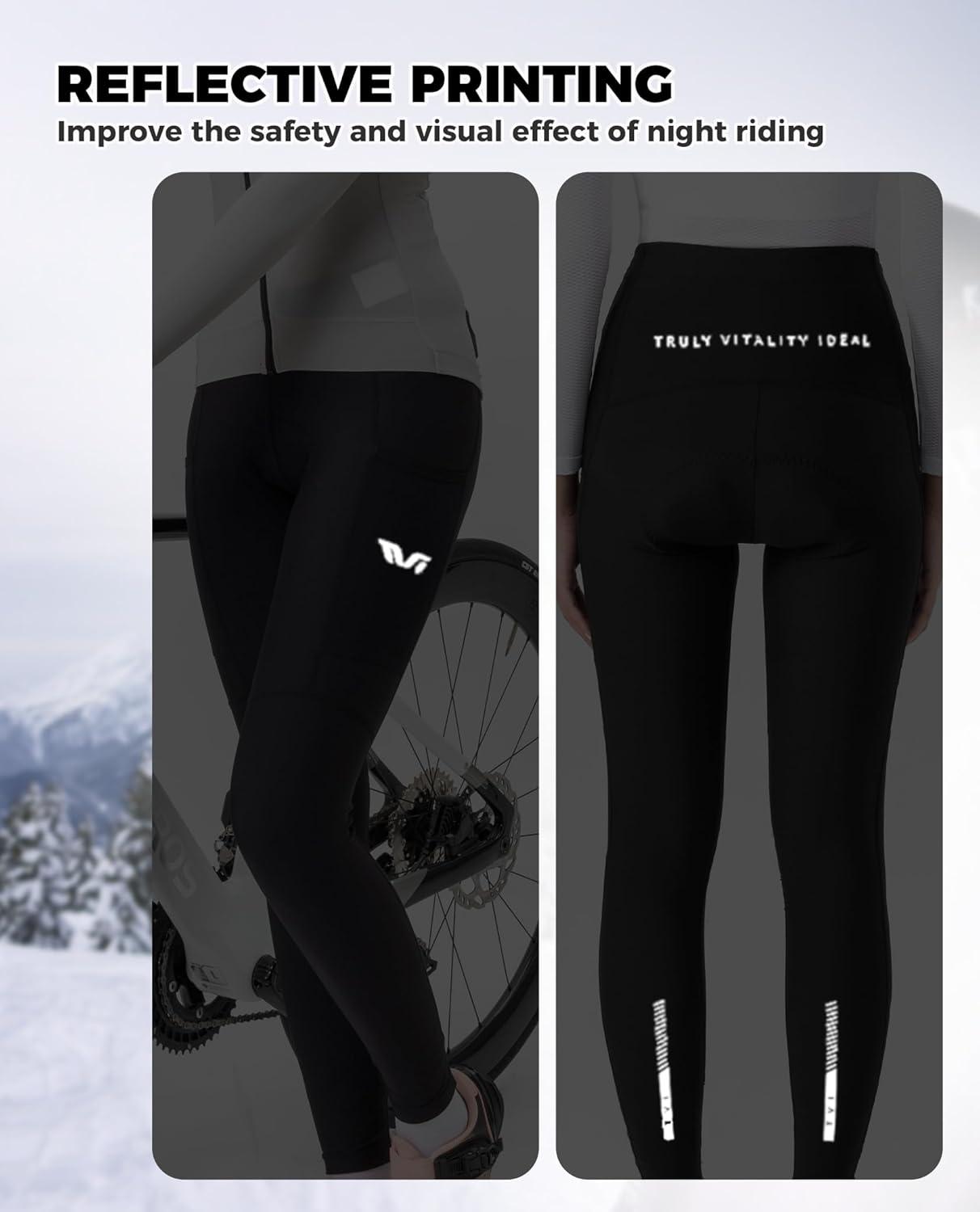 imageROCKBROS Womens Winter Cycling Pants Thermal Fleece Lined Windproof Reflective with Comfort Padding
