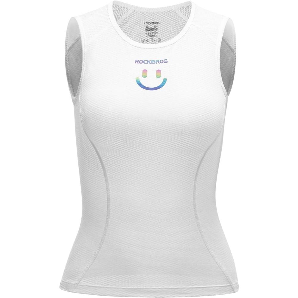 imageROCKBROS Cycling Base Layer for Women Breathable Mesh Sleeveless Cycling Jersey Quick Dry Slim Bike ShirtsWhite