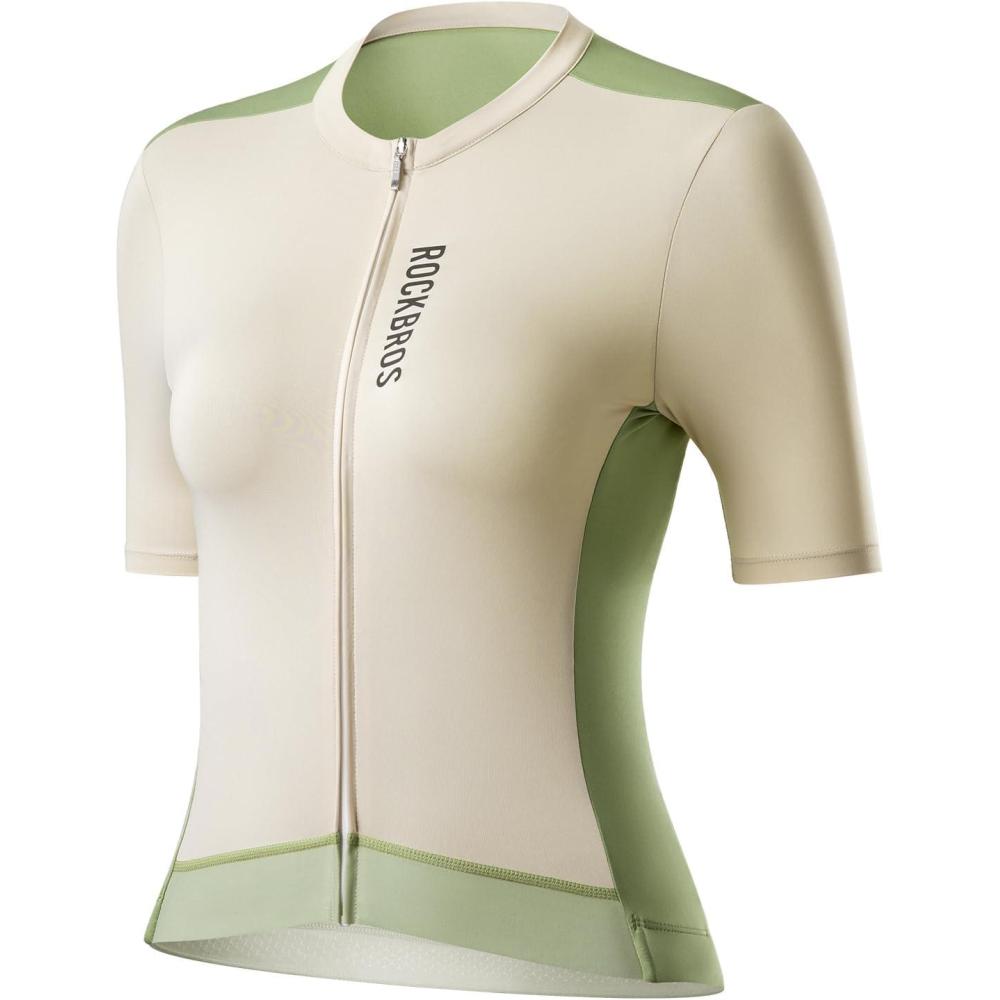 imageROCKBROS Cycling Jersey Women Short Sleeves Bike Shirts with Pockets Quick Dry Bicycle Clothing for Road Mountain EBikeGreen