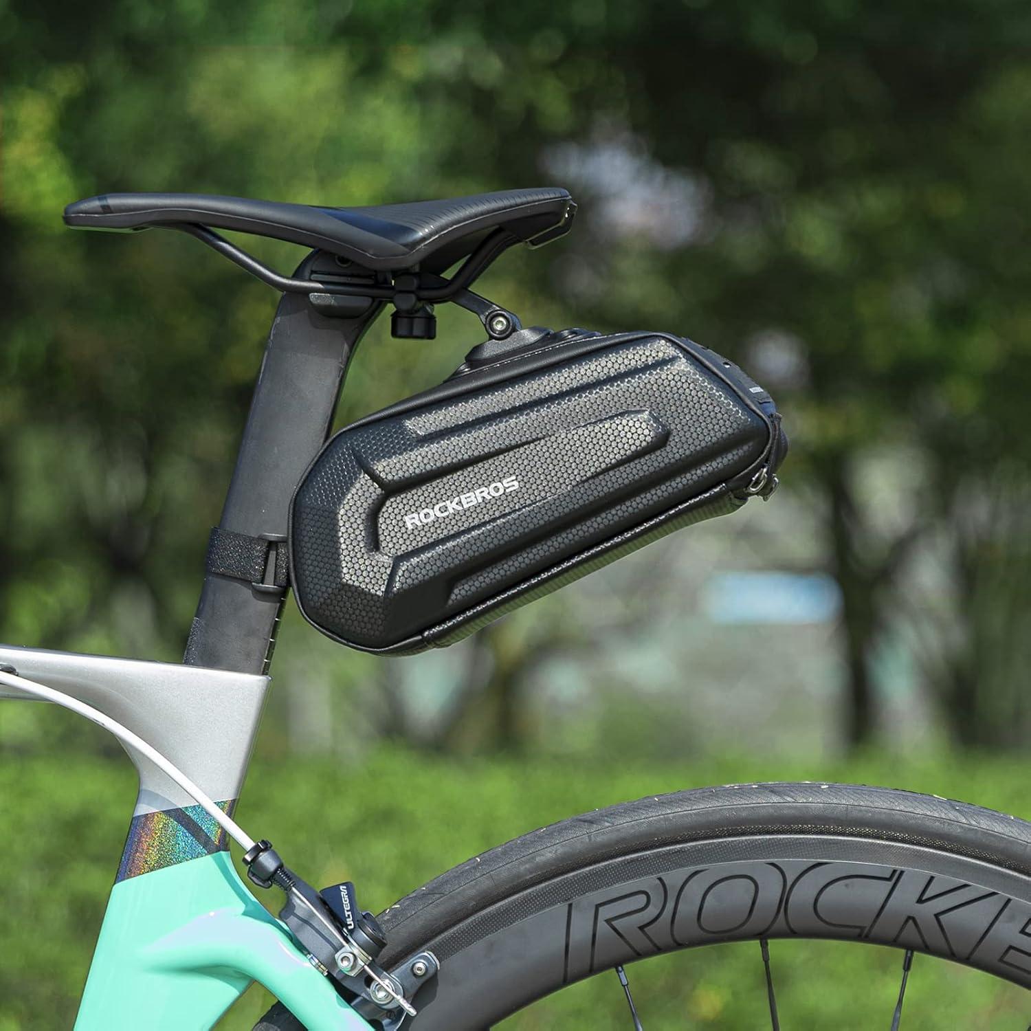 imageROCKBROS Bicycle Saddle Bag Under Seat 3D Hard Shell Bike Seat Bag With Silver Reflective Strip for Mountain Road Bikes Quick Release 17L