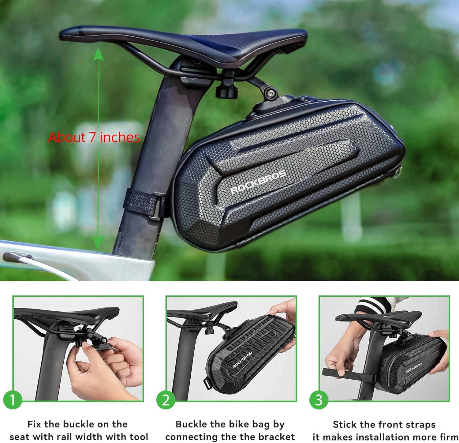 imageROCKBROS Bicycle Saddle Bag Under Seat 3D Hard Shell Bike Seat Bag With Silver Reflective Strip for Mountain Road Bikes Quick Release 17L