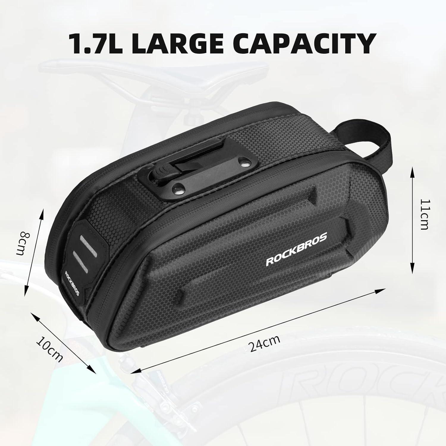 imageROCKBROS Bicycle Saddle Bag Under Seat 3D Hard Shell Bike Seat Bag With Silver Reflective Strip for Mountain Road Bikes Quick Release 17L