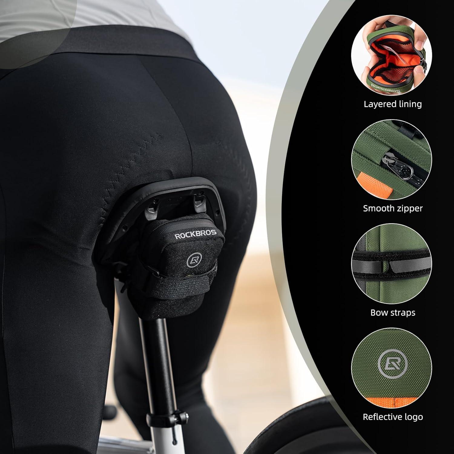 imageROCKBROS Bike Saddle Bag Small Lightweight and Portable Under Seat Bag for Road BikesBlack