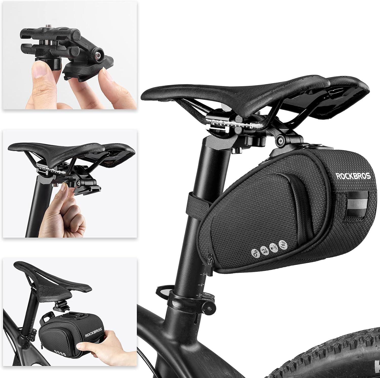 imageROCKBROS Bike Saddle Bag Bike Bag Under Seat Bag Bicycle Seat Pack Pouch for Cycling Adjustable Mounting