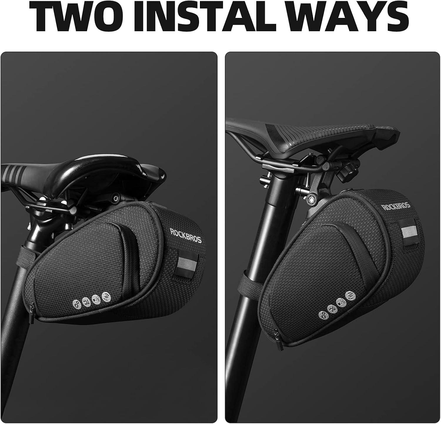 imageROCKBROS Bike Saddle Bag Bike Bag Under Seat Bag Bicycle Seat Pack Pouch for Cycling Adjustable Mounting