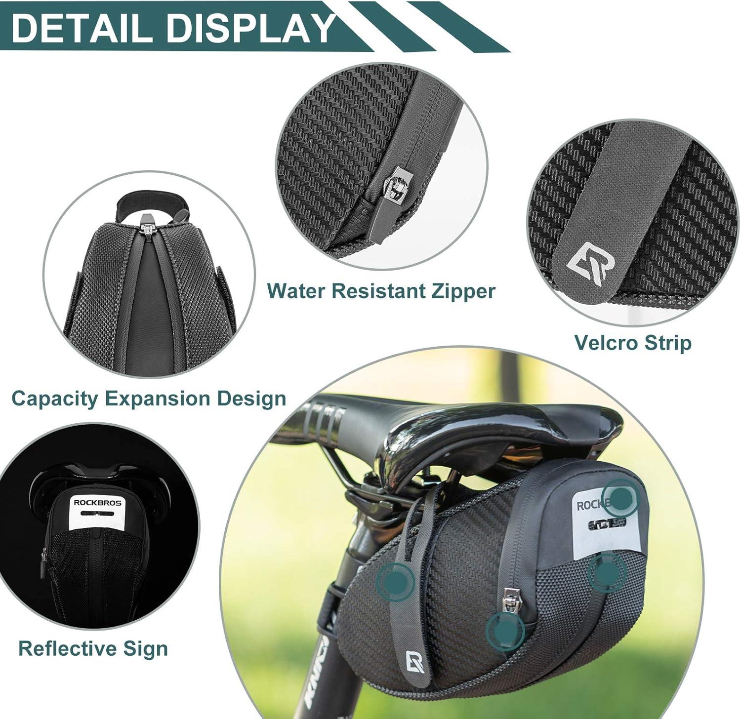 imageROCKBROS Bike Saddle Bag Bike Bag Under Seat Strapon Cycling Wedge Pack Bike Seat Storage Bag for Mountain Road Bikes 075L