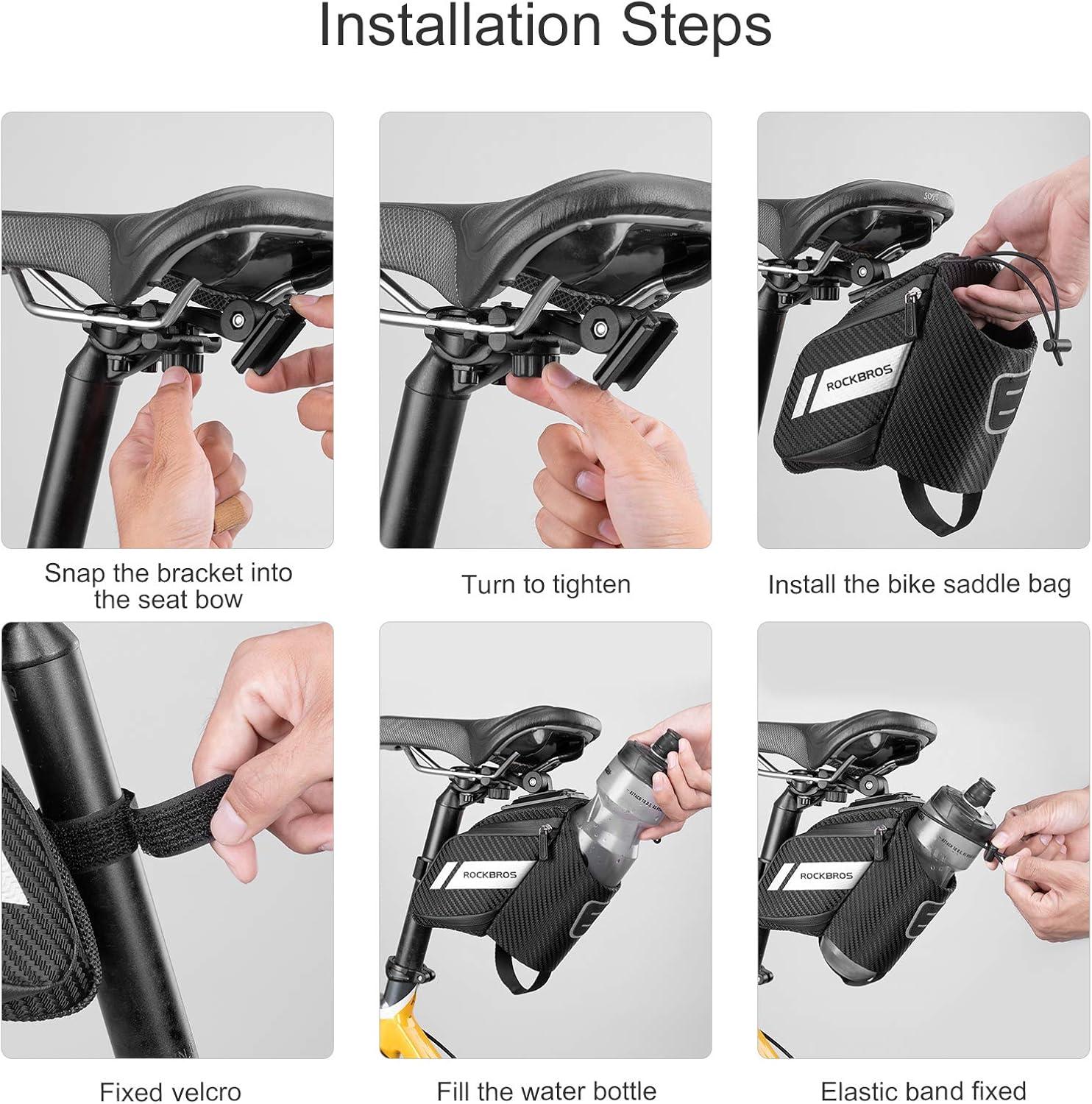 imageROCKBROS Bike Saddle Bag Bike Seat Bag with Water Bottle Holder Bicycle Bag Under Seat Waterproof for Road BikeBLACK1