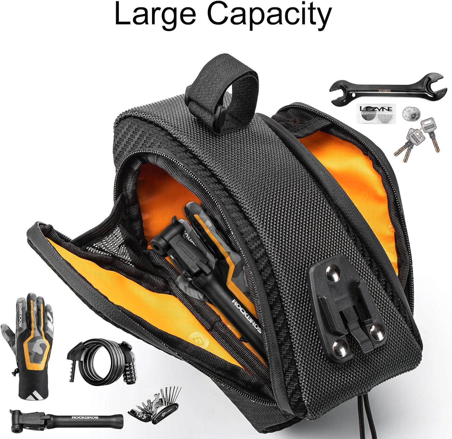 imageROCKBROS Bike Saddle Bag Bike Seat Bag with Water Bottle Holder Bicycle Bag Under Seat Waterproof for Road BikeBLACK1