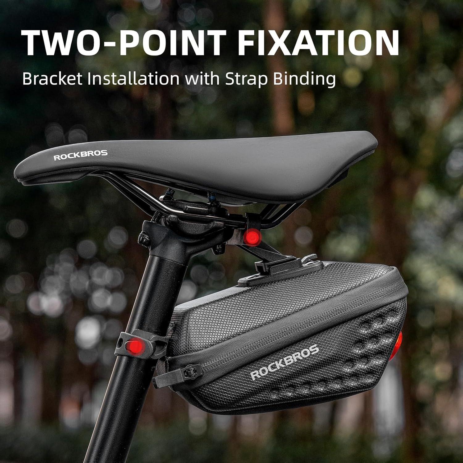 imageROCKBROS Bike Saddle Bag Hard Shell Bicycle Saddle Bag With Tail Lights 045L Bike Seat bagSuitable for Nighttime Cycling Black
