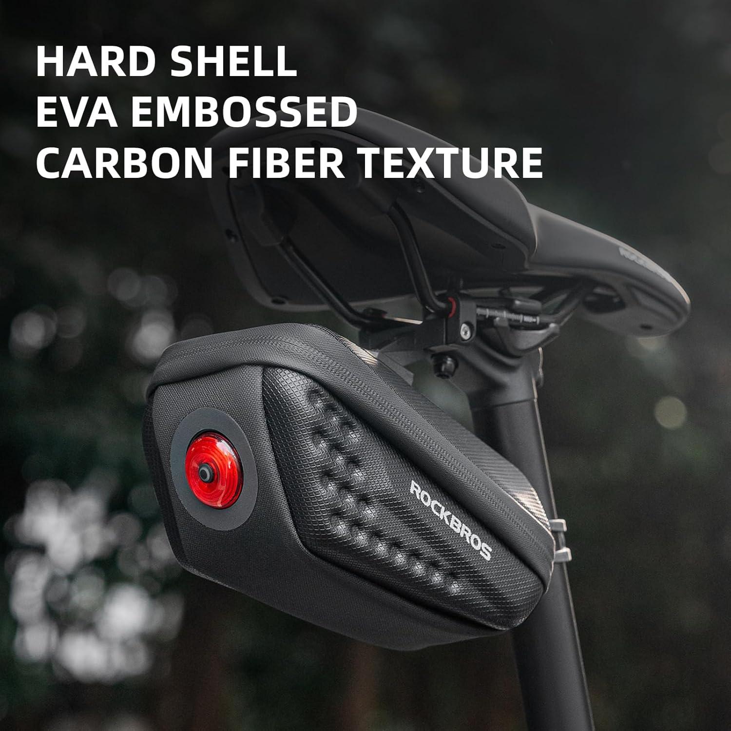 imageROCKBROS Bike Saddle Bag Hard Shell Bicycle Saddle Bag With Tail Lights 045L Bike Seat bagSuitable for Nighttime Cycling Black