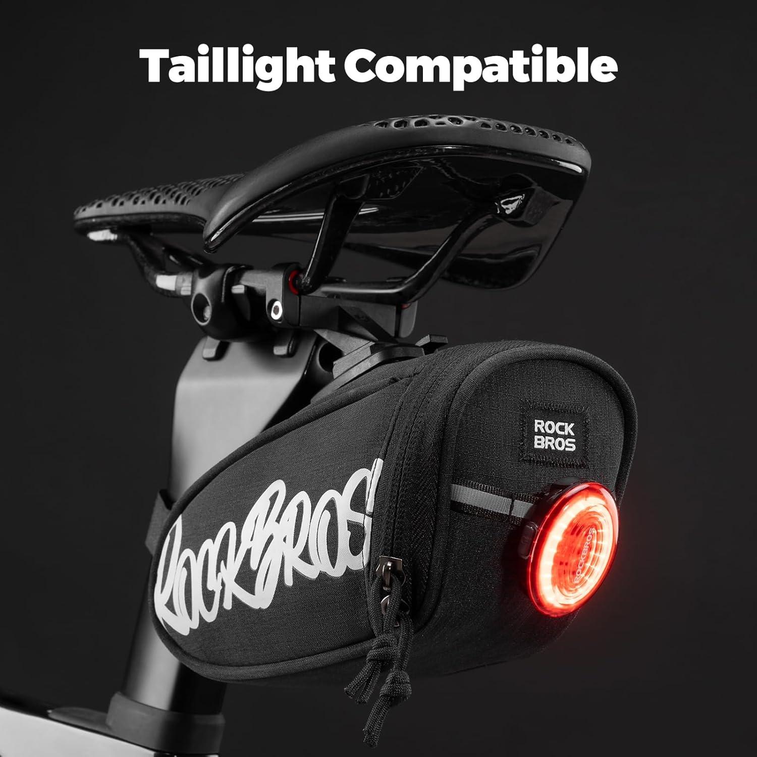 imageROCKBROS Bike Saddle Bag Lightweight 120g Bicycle Seat Bag with LED Light Hanging amp Reflective Logo Waterproof 3D Shell Bike Storage Bag for Road amp Mountain BikesBlackBlue