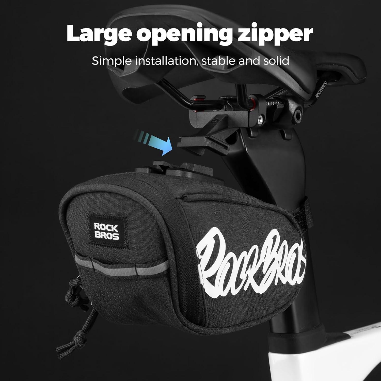 imageROCKBROS Bike Saddle Bag Lightweight 120g Bicycle Seat Bag with LED Light Hanging amp Reflective Logo Waterproof 3D Shell Bike Storage Bag for Road amp Mountain BikesBlackBlue