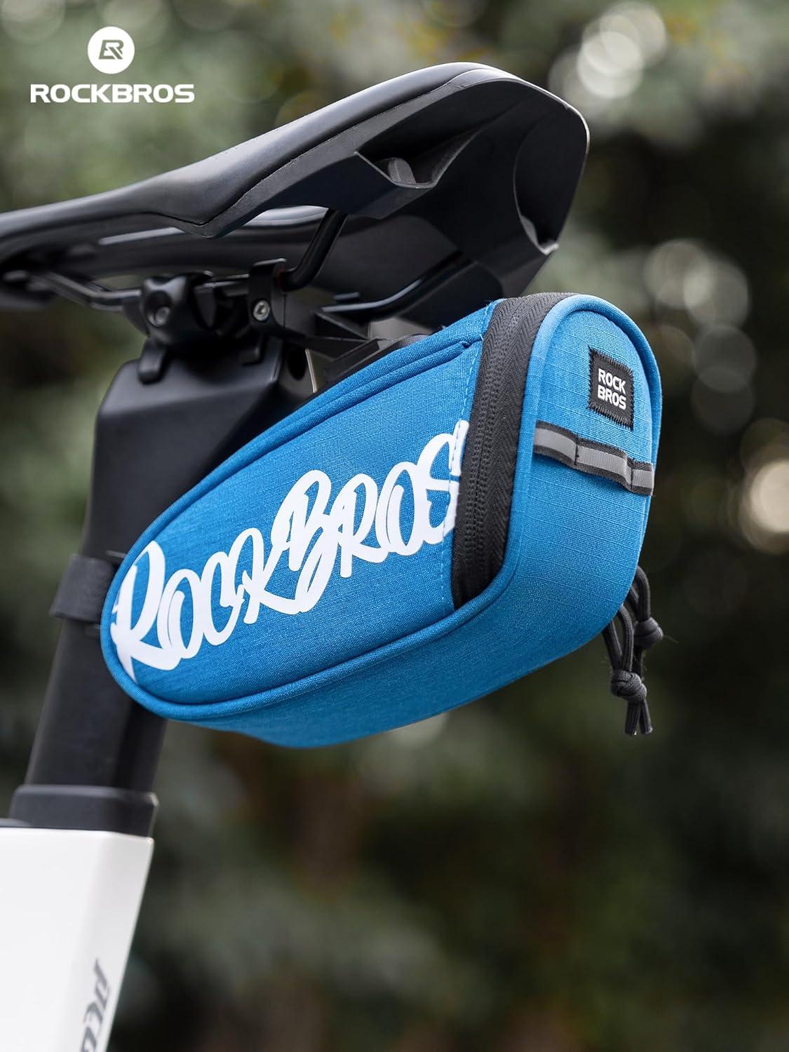 imageROCKBROS Bike Saddle Bag Lightweight 120g Bicycle Seat Bag with LED Light Hanging amp Reflective Logo Waterproof 3D Shell Bike Storage Bag for Road amp Mountain BikesBlackBlue