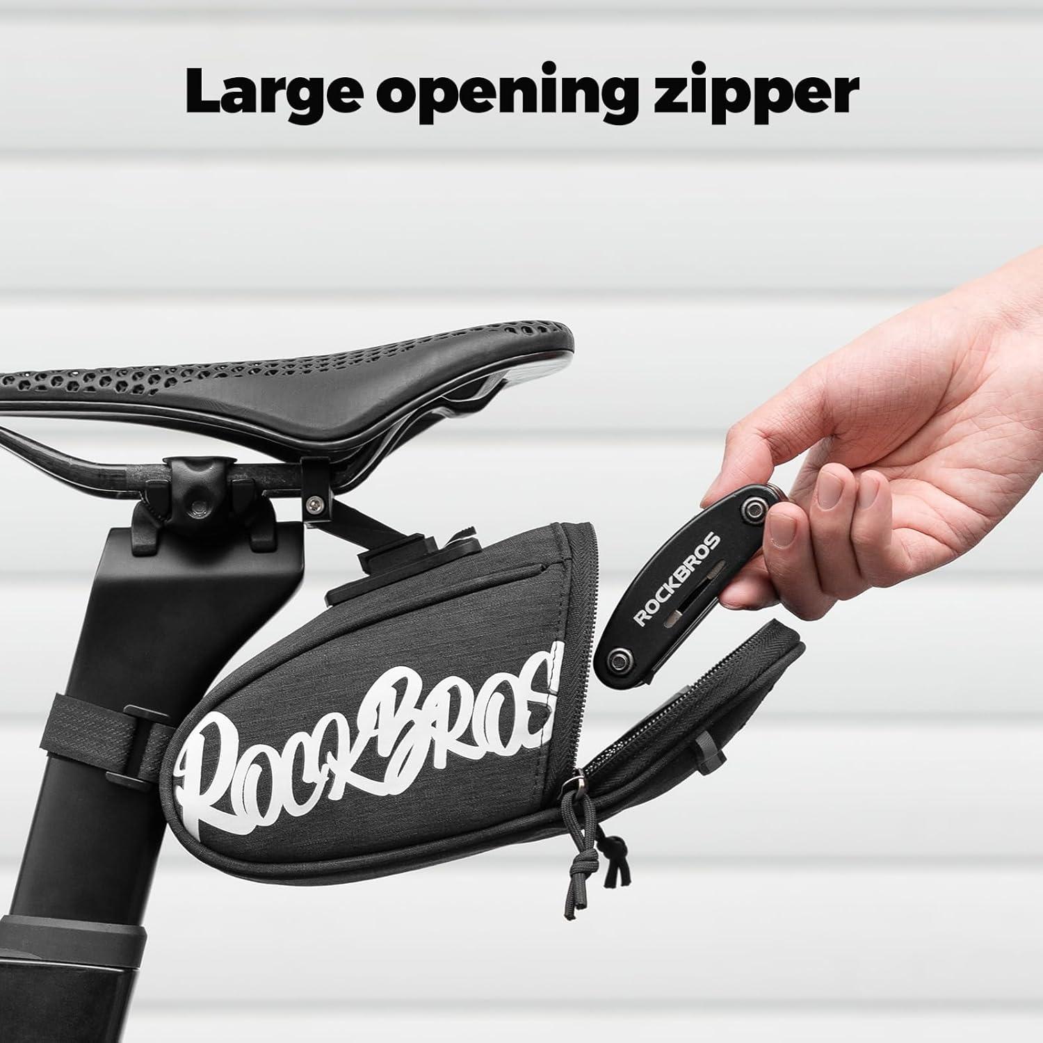 imageROCKBROS Bike Saddle Bag Lightweight 120g Bicycle Seat Bag with LED Light Hanging amp Reflective Logo Waterproof 3D Shell Bike Storage Bag for Road amp Mountain BikesBlackBlue