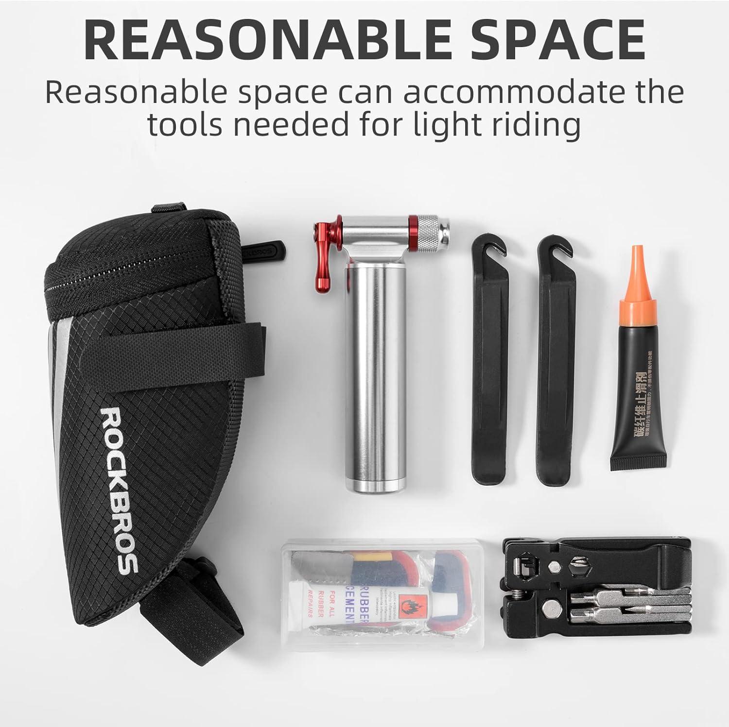 imageROCKBROS Bike Saddle Bag Small Seat Bag Bicycle Bag Under Seat Bike Accessories Storage Pouch Ultralight Cycling Wedge Pack for Road Mountain MTB Foldable Bike