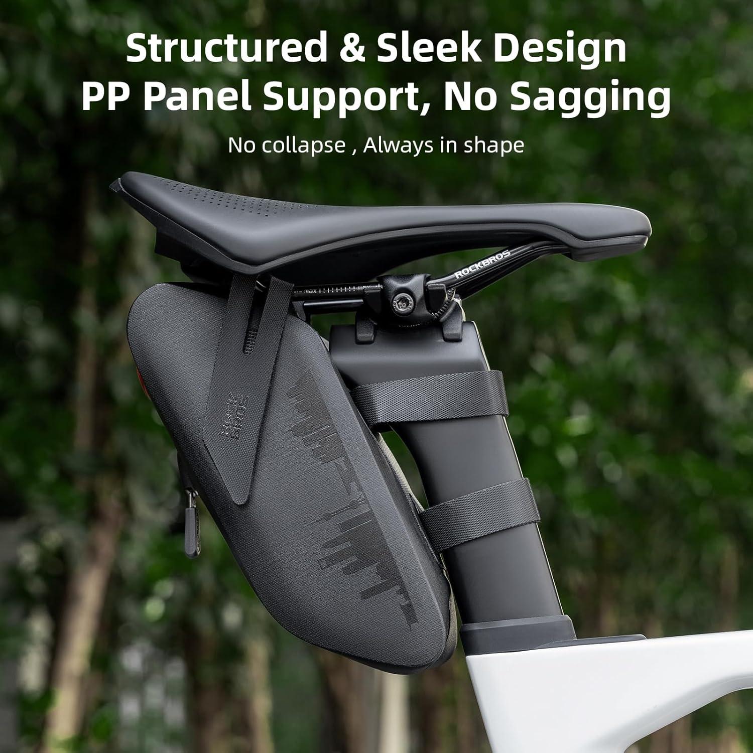 imageROCKBROS Bike Saddle Bag with Smart Tail Light08L Waterproof amp Resistant Bike Bag Under SeatReflective Bike Seat Bag and 3 Magic Straps for Road amp Mountain Bikes