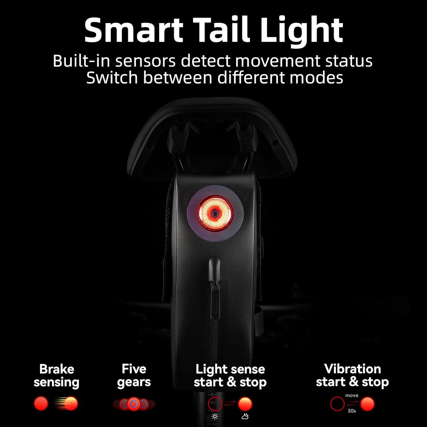 imageROCKBROS Bike Saddle Bag with Smart Tail Light08L Waterproof amp Resistant Bike Bag Under SeatReflective Bike Seat Bag and 3 Magic Straps for Road amp Mountain Bikes