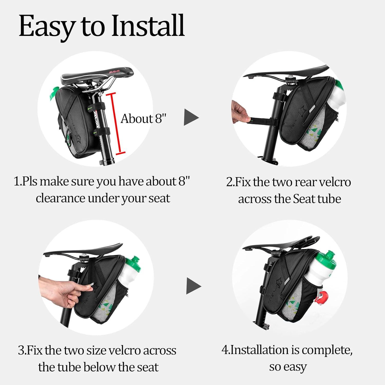 imageROCKBROS Bike Saddle Bags with Water Bottle Pouch Waterproof Bike Bags Under Seat Pack for Mountain Road Bike Saddle Bag Bicycles Storage Bag 16LBlack Green