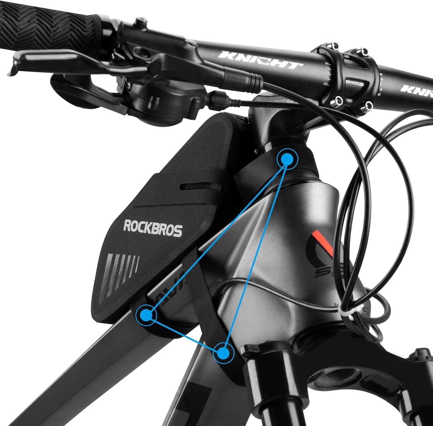 imageROCKBROS Bike Seat Bag Waterproof 06L Bike Seat Bag Frame Bag Lightweight Bike Saddele Bag Top Tube Bag Bike Accessories for Mountain MTB Road Foldable Bikes