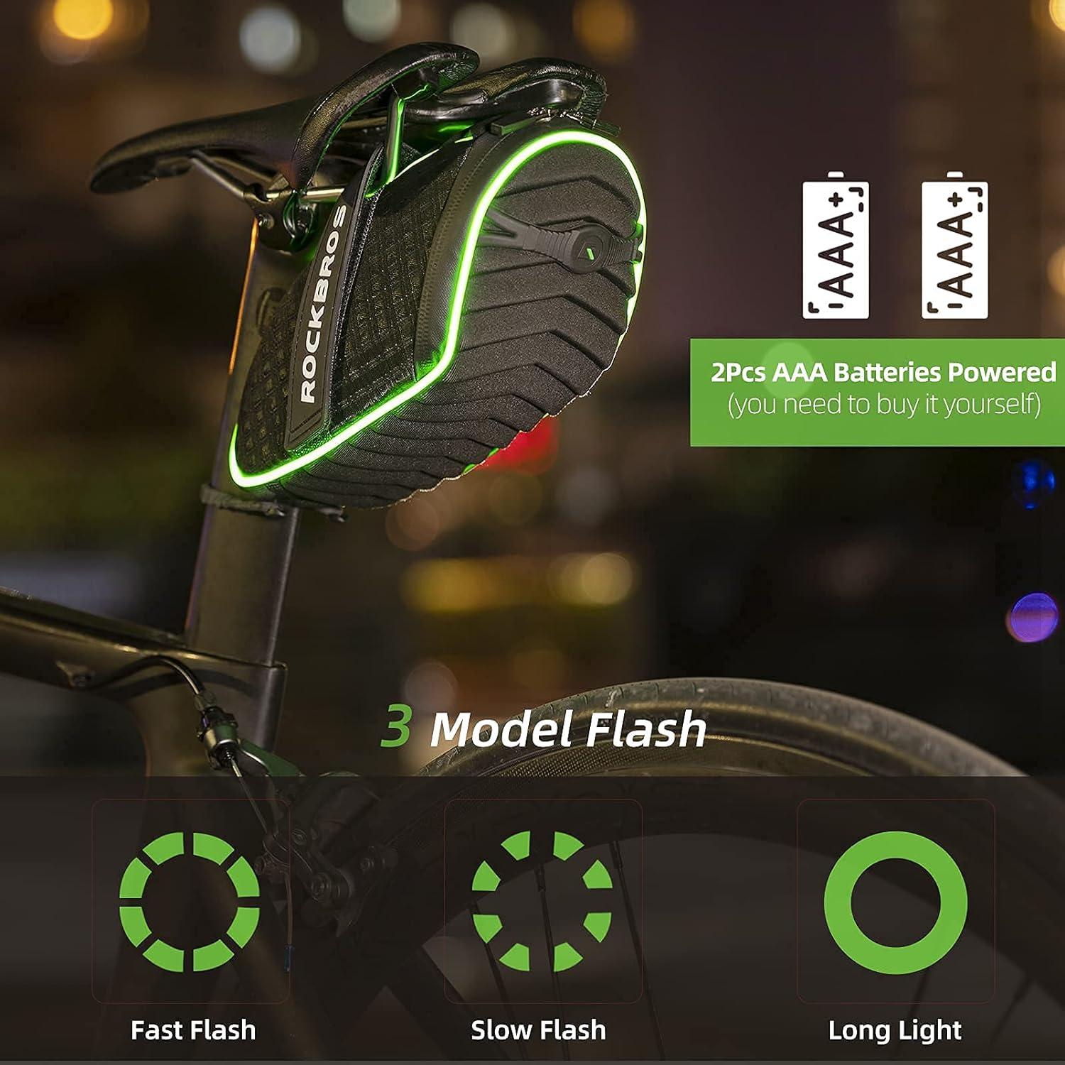 imageROCKBROS Bike Seat Bag with LED Light Waterproof 3D Shell Bicycle Saddle Bag with Rain Cover for Road amp Mountain Bikes