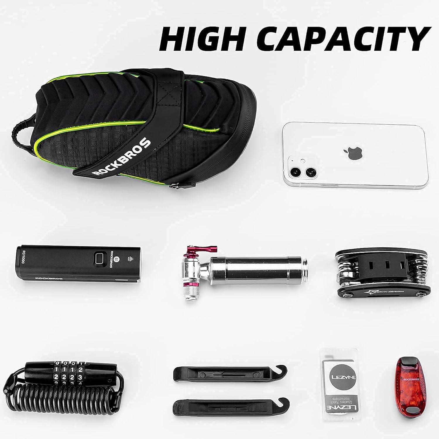 imageROCKBROS Bike Seat Bag with LED Light Waterproof 3D Shell Bicycle Saddle Bag with Rain Cover for Road amp Mountain Bikes
