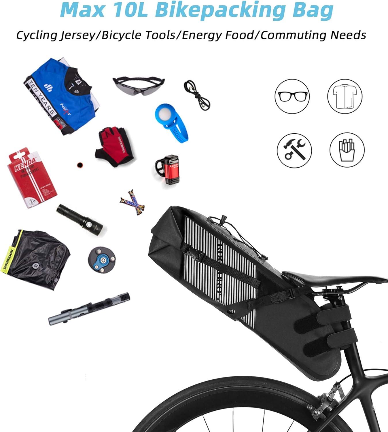 imageROCKBROS Bikepacking Bag Waterproof Bike Saddle Bag Large Capacity Bikepacking Seat Bag Road Mountain Bike Seat Bag Max 10LMax 10L